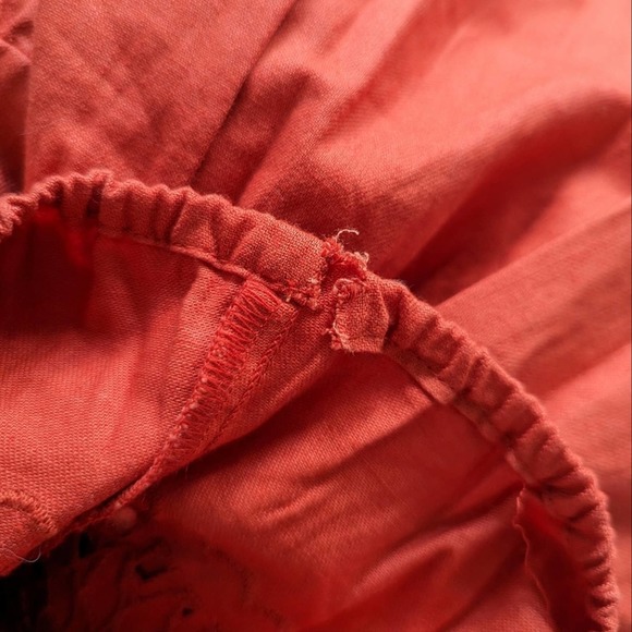 Madewell Linen-Blend Embroidered Eyelet Puff-Sleeve Orange/Red Mini Dress Small - Picture 9 of 10
